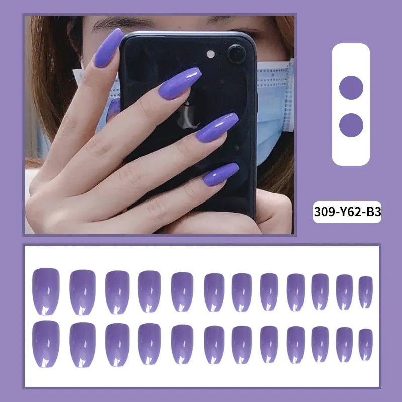 Creative Solid Color 24 Pieces Trapezoidal Nail Tips